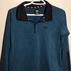 blue, zip up (only top) sweatshirt